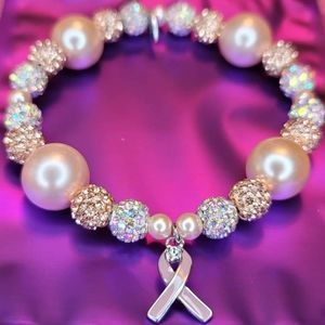 Pink Ribbon Beaded Bracelet